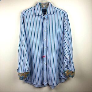 TD Thomas Dean long sleeve button down shirt size XL cotton paisley cuffs